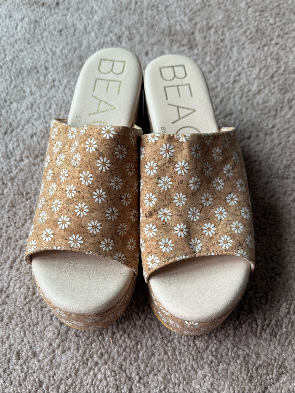 BEACH Women's Cork Platform Mules Floral Print Size 8